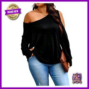 Plus Size Off Shoulder Sweatshirt Long Sleeve Pullover Cut Out Tops